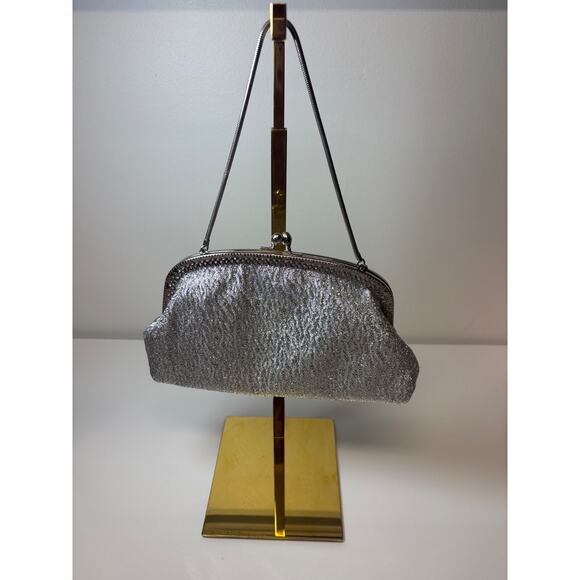 VTG Glam 50s 60s Retro Mod Silver Metallic Evening Bag Purse Clutch Retro Sparkl - Picture 3 of 6